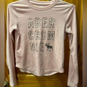 abercrombie kids Pink Velour/Velvet Long Sleeve Shirt with Metallic Logo Design